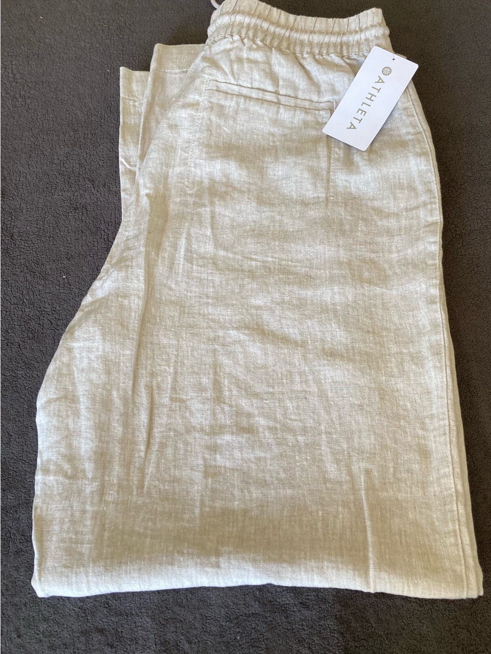Athleta Cream Wide-Leg Linen-Blend Pants with Elastic Waist
